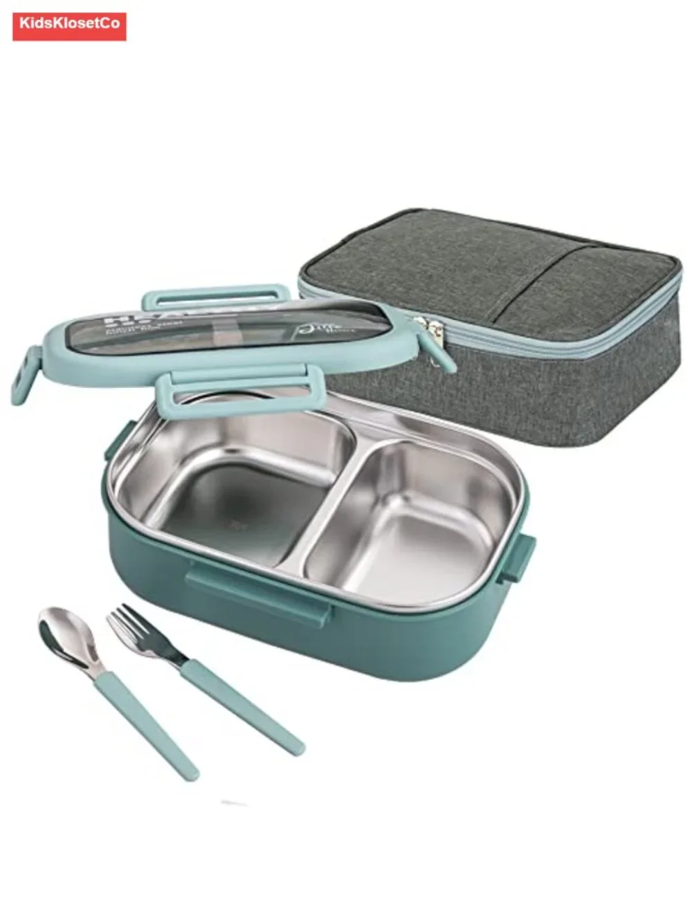 Stainless Steel 2-Compartment Bento Lunch Box with Bag and Cutlery, BPA Free,
